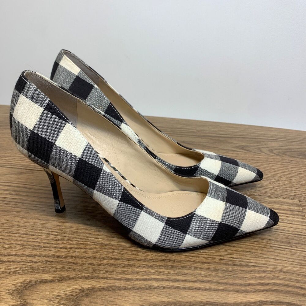 Marc Fisher Black White Buffalo Plaid Pumps Size 6.5 M Heels Pointed Toe